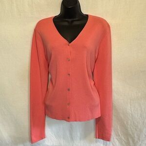 A-196 Joseph‎ A. Coral Pink Long Sleeve Cardigan Sweater Size L